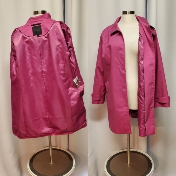 Talbots Contrast Detail All Weather Mac Fuschia Barbiecore Barbie Pink Peacoat L - Picture 8 of 10